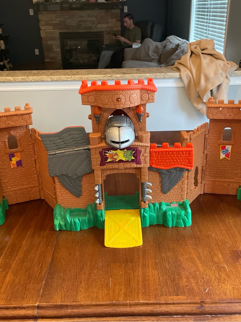 Fisher-Price Orange Castle Playset with Yellow Drawbridge and Green Base